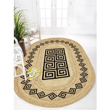 Kilim Home Boho 987 Jüt Hasır Etnik Desenli Oval Jüt Örme Doğal Hasır Natural Oval Halı