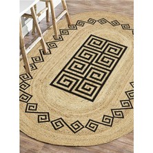 Kilim Home Boho 987 Jüt Hasır Etnik Desenli Oval Jüt Örme Doğal Hasır Natural Oval Halı