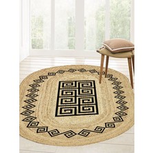 Kilim Home Boho 987 Jüt Hasır Etnik Desenli Oval Jüt Örme Doğal Hasır Natural Oval Halı