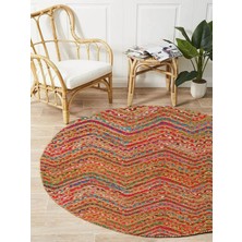 Boho 951 Multy Zigzag Desenli Jüt Rengi Örgü Yuvarlak Natural Çift Taraflı Halı