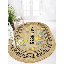 Kilim Home Boho 988 Jüt Hasır Etnik Desenli Oval Jüt Örme Hasır Natural Oval Halı