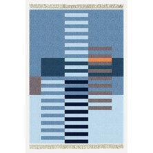Cotton Kilim 81 Mavi Tonlarında  Etnik Boho Stil Pamuk Taban