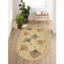 Kilim Home Boho 982 Oval Siyah Yel Motifli Etnik Desenli Jüt Rengi Örgü Yuvarlak Natural Çift Taraflı Halı