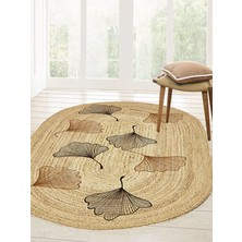 Kilim Home Boho 982 Oval Siyah Yel Motifli Etnik Desenli Jüt Rengi Örgü Yuvarlak Natural Çift Taraflı Halı