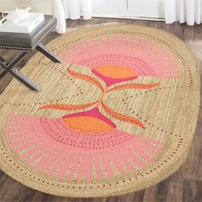 Kilim Home Boho 989 Jüt Hasır Etnik Desenli Oval Jüt Örme Hasır Natural Oval Halı