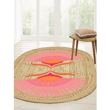 Kilim Home Boho 989 Jüt Hasır Etnik Desenli Oval Jüt Örme Hasır Natural Oval Halı