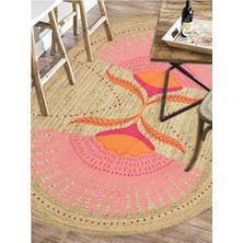 Kilim Home Boho 989 Jüt Hasır Etnik Desenli Oval Jüt Örme Hasır Natural Oval Halı