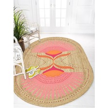 Kilim Home Boho 989 Jüt Hasır Etnik Desenli Oval Jüt Örme Hasır Natural Oval Halı