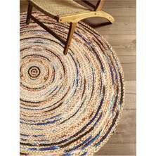 Kilim Home Boho 948 Jüt Rengi Ve Desenli Örgü Yuvarlak Natural Çift Taraflı Halı