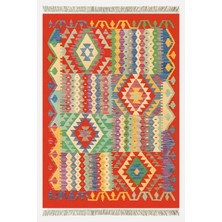 Cotton 85 Etnik Mercan Renk Vintage Boho Stil Pamuk Kilim