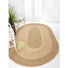 Kilim Home Boho 977 Jüt Hasır Etnik Desenli Oval Jüt Örme Hasır Natural Oval Halı