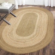 Kilim Home Boho 977 Jüt Hasır Etnik Desenli Oval Jüt Örme Hasır Natural Oval Halı