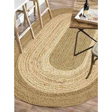 Kilim Home Boho 977 Jüt Hasır Etnik Desenli Oval Jüt Örme Hasır Natural Oval Halı