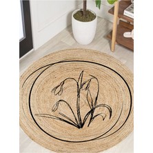 Kilim Home Boho 902 Jüt Doğa Iplik İle Üretilmiş Çiçek Desenli Yuvarlak Natural Renk Çift Taraflı Halı