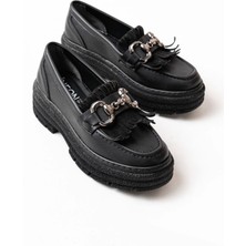 Siyah Tokalı Günlük Yüksek Tabanlı Loafer Ayakkabı