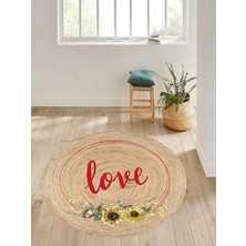 Kilim Home Boho 911 Jüt Doğa Iplik İle Üretilmiş Love Desenli Yuvarlak Natural Renk Çift Taraflı Halı