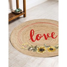 Kilim Home Boho 911 Jüt Doğa Iplik İle Üretilmiş Love Desenli Yuvarlak Natural Renk Çift Taraflı Halı