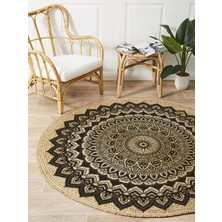 Kilim Home Boho 900 Mandala Desenli Etnik Örgü Yuvarlak Natural Çift Taraflı Halı