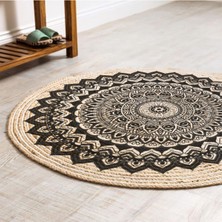 Kilim Home Boho 900 Mandala Desenli Etnik Örgü Yuvarlak Natural Çift Taraflı Halı