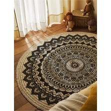 Kilim Home Boho 900 Mandala Desenli Etnik Örgü Yuvarlak Natural Çift Taraflı Halı