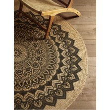 Kilim Home Boho 900 Mandala Desenli Etnik Örgü Yuvarlak Natural Çift Taraflı Halı