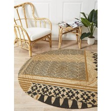 Kilim Home Boho 947 Geometrik Ve Etnik Baskılı Örgü Yuvarlak Natural Çift Taraflı Halı