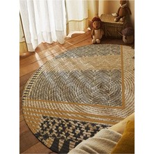 Kilim Home Boho 947 Geometrik Ve Etnik Baskılı Örgü Yuvarlak Natural Çift Taraflı Halı