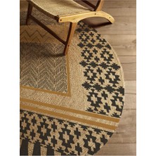 Kilim Home Boho 947 Geometrik Ve Etnik Baskılı Örgü Yuvarlak Natural Çift Taraflı Halı