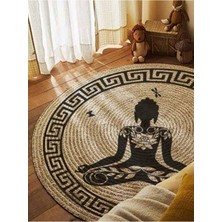 Kilim Home Boho 946 Yogo Yapan Kadın Baskılı Örgü Yuvarlak Natural Çift Taraflı Halı