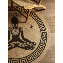 Kilim Home Boho 946 Yogo Yapan Kadın Baskılı Örgü Yuvarlak Natural Çift Taraflı Halı