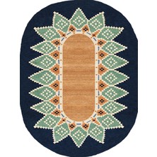 Kilim Home Boho 978 Jüt Hasır Etnik Desenli Oval Jüt Örme Hasır Natural Oval Halı