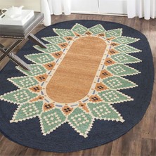 Kilim Home Boho 978 Jüt Hasır Etnik Desenli Oval Jüt Örme Hasır Natural Oval Halı