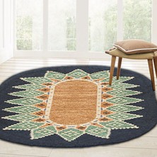 Kilim Home Boho 978 Jüt Hasır Etnik Desenli Oval Jüt Örme Hasır Natural Oval Halı