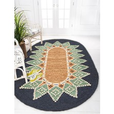 Kilim Home Boho 978 Jüt Hasır Etnik Desenli Oval Jüt Örme Hasır Natural Oval Halı