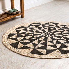 Kilim Home Boho 915 Geometrik Desen Baskılı Örgü Yuvarlak Natural Çift Taraflı Halı