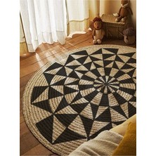 Kilim Home Boho 915 Geometrik Desen Baskılı Örgü Yuvarlak Natural Çift Taraflı Halı