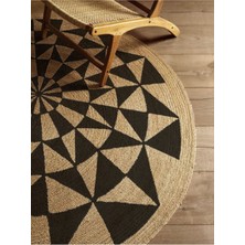 Kilim Home Boho 915 Geometrik Desen Baskılı Örgü Yuvarlak Natural Çift Taraflı Halı