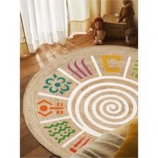 Kilim Home Boho 954 Multy Soyut Desenli Jüt Rengi Örgü Yuvarlak Natural Çift Taraflı Halı