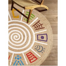 Kilim Home Boho 954 Multy Soyut Desenli Jüt Rengi Örgü Yuvarlak Natural Çift Taraflı Halı