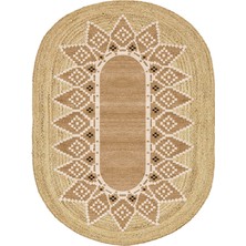 Kilim Home Boho 980 Jüt Hasır Etnik Desenli Oval Jüt Örme Hasır Natural Oval Halı