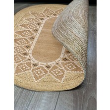 Kilim Home Boho 980 Jüt Hasır Etnik Desenli Oval Jüt Örme Hasır Natural Oval Halı