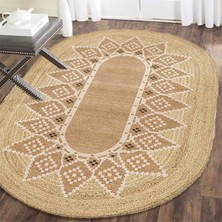 Kilim Home Boho 980 Jüt Hasır Etnik Desenli Oval Jüt Örme Hasır Natural Oval Halı