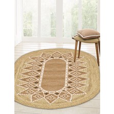 Kilim Home Boho 980 Jüt Hasır Etnik Desenli Oval Jüt Örme Hasır Natural Oval Halı