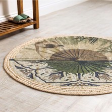 Kilim Home Boho 901 Doğa Ve Botanik Desenli Etnik Örgü Yuvarlak Natural Renk Çift Taraflı Halı