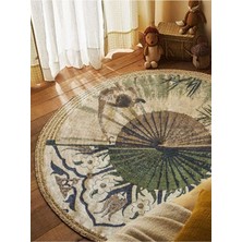 Kilim Home Boho 901 Doğa Ve Botanik Desenli Etnik Örgü Yuvarlak Natural Renk Çift Taraflı Halı