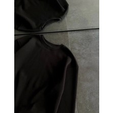 Veraura Lifestyle Kışlık Bisiklet Yaka Üç Iplik Basic Sweatshirt - Siyah