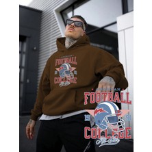 Dogfish Kadın, Erkek Sweatshirt Football All Star College Baskılı Kalın Kahverengi Sevgili Sweatshirt