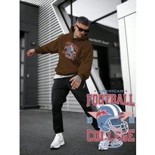 Dogfish Kadın, Erkek Sweatshirt Football All Star College Baskılı Kalın Kahverengi Sevgili Sweatshirt