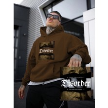 Dogfish Kadın, Erkek Sweatshirt Oversize Disorder Baskılı Kalın Kahverengi Sevgili Sweatshirt