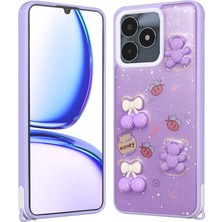 Heptek İletişim Realme  C53 4g Kılıf Parlayan Sıvılı Simli Kabartma Figürlü Kapak (Cevze)